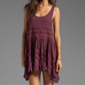Free People Intimately Voile Trapeze Lace Ruffle Slip Dress in burgundy
